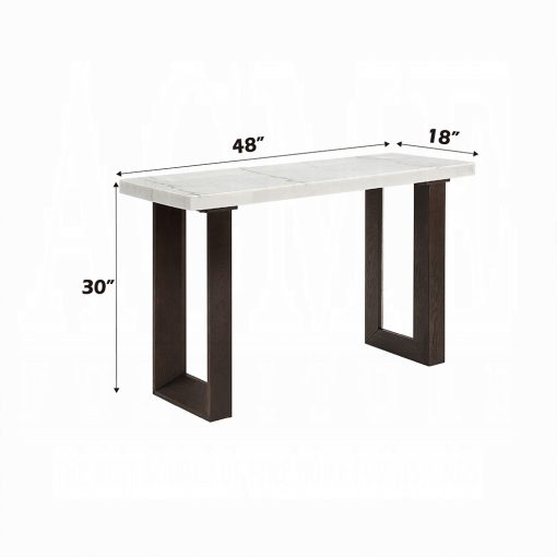 Acme Edwyn White Natural & Brown Sofa Table with Marble Top - Image 5