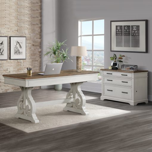 Intercon Drake Rustic White and French Oak 60" Writing Desk - Image 4