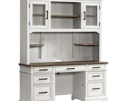 Intercon Drake Rustic White and French Oak Credenza Hutch