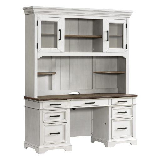 Intercon Drake Rustic White and French Oak Credenza Hutch