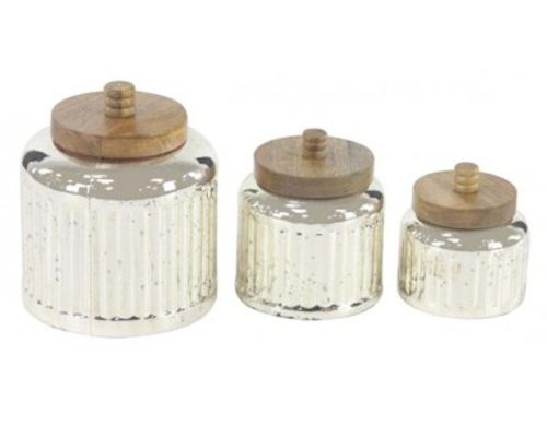 The Light Garden Glass Wooden Jars With Lids Set of 3 - Sold as a Case Pack Of 2