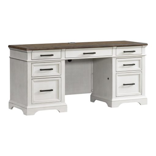 Intercon Drake Rustic White and French Oak 66" Credenza