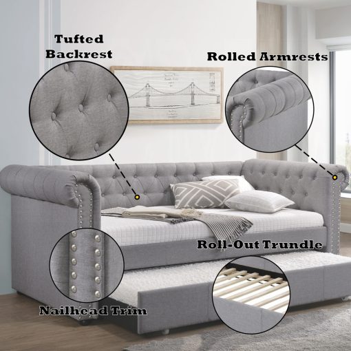 Acme Justice Smoke Gray Daybed with Trundle (Twin) - Image 8