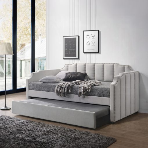 Acme Peridot Dove Gray Velvet Daybed with Trundle (Twin)