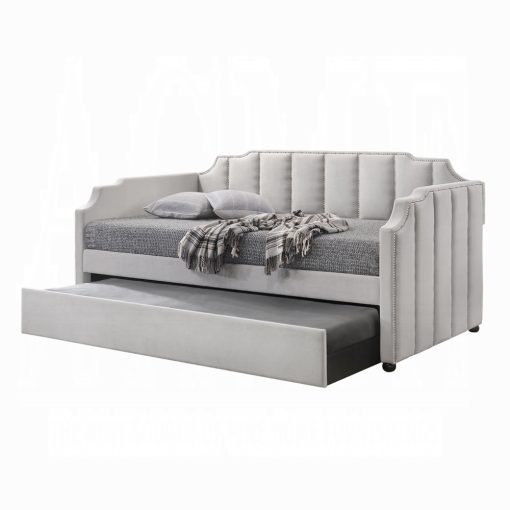 Acme Peridot Dove Gray Velvet Daybed with Trundle (Twin) - Image 2