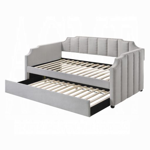 Acme Peridot Dove Gray Velvet Daybed with Trundle (Twin) - Image 4