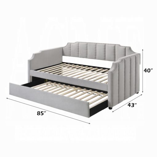 Acme Peridot Dove Gray Velvet Daybed with Trundle (Twin) - Image 5