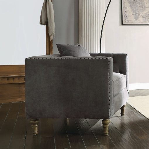 Acme Sidonia Gray Velvet Chair with Pillow