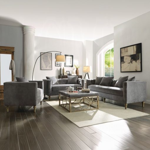 Acme Sidonia Gray Velvet Chair with Pillow - Image 2