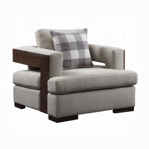 Acme Niamey Fabric & Walnut Chair with Pillow