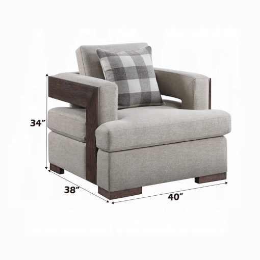 Acme Niamey Fabric & Walnut Chair with Pillow - Image 2