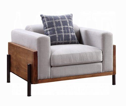 Acme Pelton Fabric & Walnut Chair with Pillow