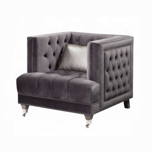 Acme Hegio Gray Velvet Chair with Pillow