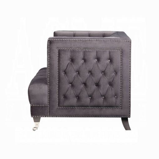Acme Hegio Gray Velvet Chair with Pillow - Image 3