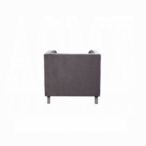 Acme Hegio Gray Velvet Chair with Pillow - Image 4