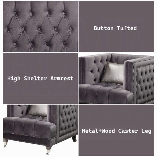 Acme Hegio Gray Velvet Chair with Pillow - Image 6