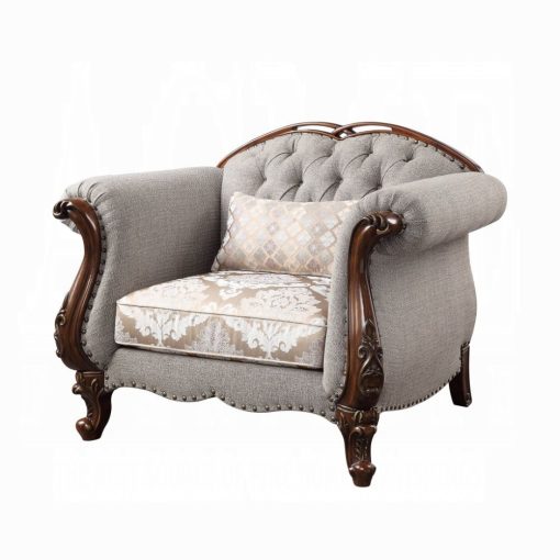 Acme Miyeon Fabric & Cherry Chair with Pillow