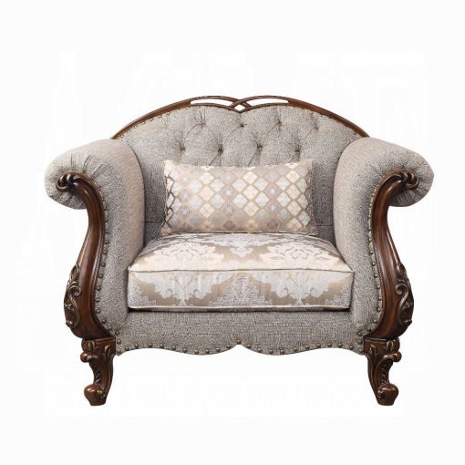 Acme Miyeon Fabric & Cherry Chair with Pillow - Image 2