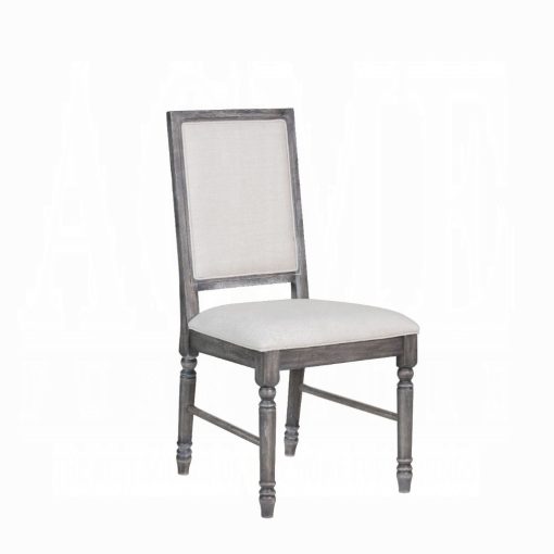 Acme Leventis Cream Linen & Weathered Gray Armless Side Chair Set of 2
