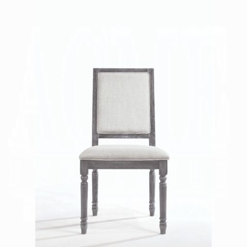 Acme Leventis Cream Linen & Weathered Gray Armless Side Chair Set of 2 - Image 2