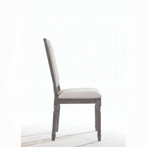 Acme Leventis Cream Linen & Weathered Gray Armless Side Chair Set of 2 - Image 3