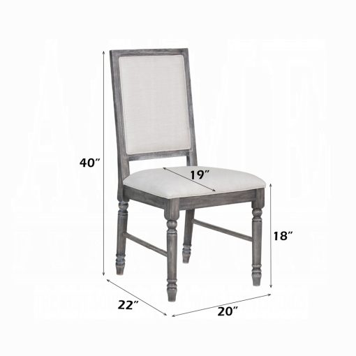 Acme Leventis Cream Linen & Weathered Gray Armless Side Chair Set of 2 - Image 5