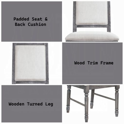 Acme Leventis Cream Linen & Weathered Gray Armless Side Chair Set of 2 - Image 6