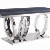 Acme Nasir Gray Printed Faux Marble Top & Mirrored Silver Dining Table