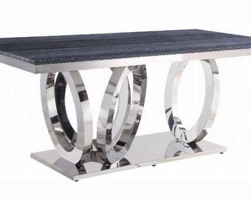Acme Nasir Gray Printed Faux Marble Top & Mirrored Silver Dining Table
