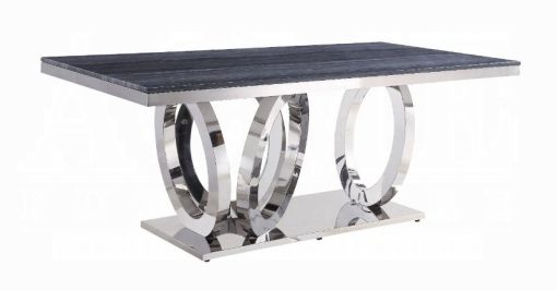 Acme Nasir Gray Printed Faux Marble Top & Mirrored Silver Dining Table