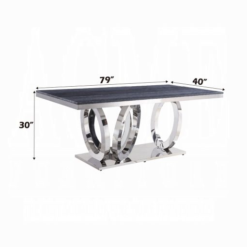 Acme Nasir Gray Printed Faux Marble Top & Mirrored Silver Dining Table - Image 4