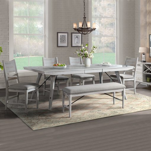 Intercon Modern Rustic Weathered White Dining Bench - Image 2