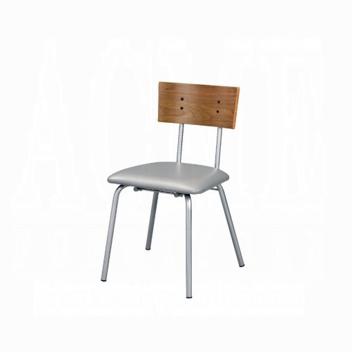 Acme Jurgen Gray Synthetic Leather Oak & Silver Side Chair Set of 2