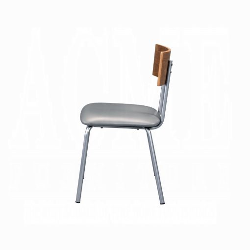 Acme Jurgen Gray Synthetic Leather Oak & Silver Side Chair Set of 2 - Image 3