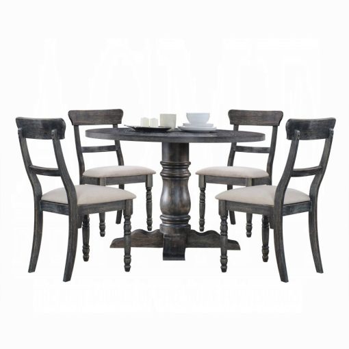 Acme Leventis Light Brown Linen & Weathered Gray Side Chair Set of 2