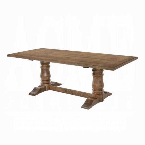 Acme Leventis Weathered Oak Rectangular Trestle Dining Table - Image 2
