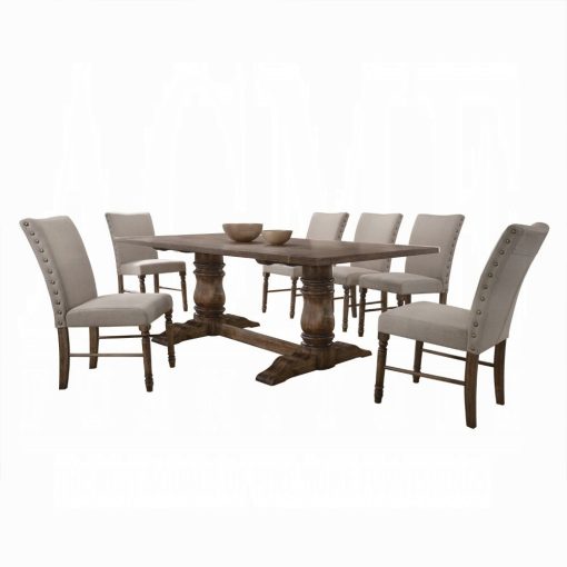 Acme Leventis Cream Linen & Weathered Oak Armless Parson Side Chair Set of 2