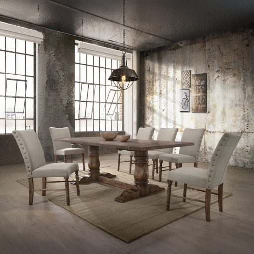 Acme Leventis Weathered Oak Rectangular Trestle Dining Table - Image 7