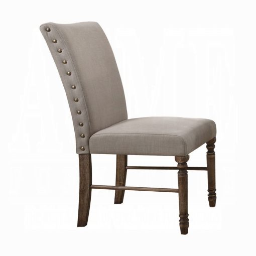 Acme Leventis Cream Linen & Weathered Oak Armless Parson Side Chair Set of 2 - Image 2