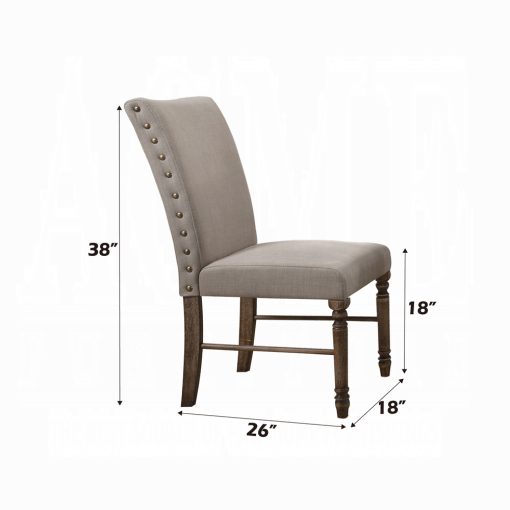 Acme Leventis Cream Linen & Weathered Oak Armless Parson Side Chair Set of 2 - Image 3