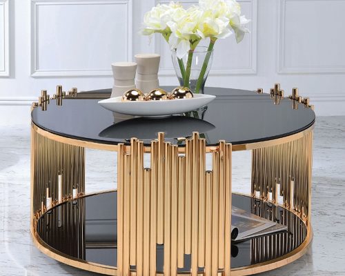 Acme Tanquin Black Glass & Gold Coffee Table