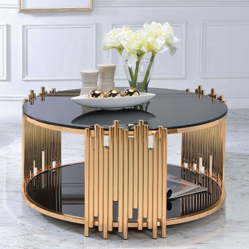 Acme Tanquin Black Glass & Gold Coffee Table