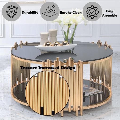 Acme Tanquin Black Glass & Gold Coffee Table - Image 8