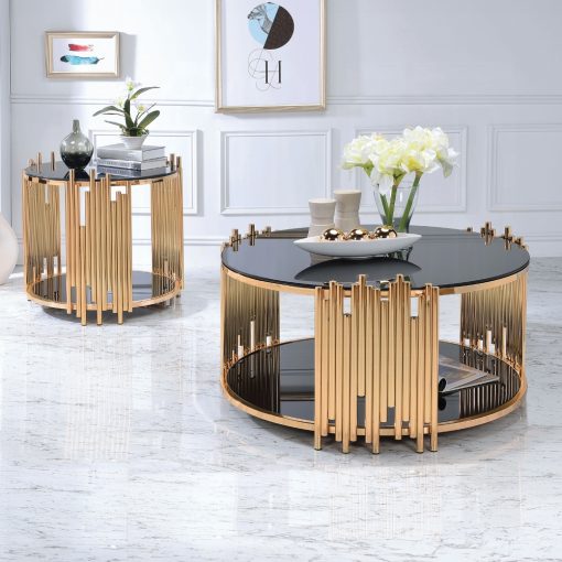 Acme Tanquin Black Glass & Gold Coffee Table - Image 6