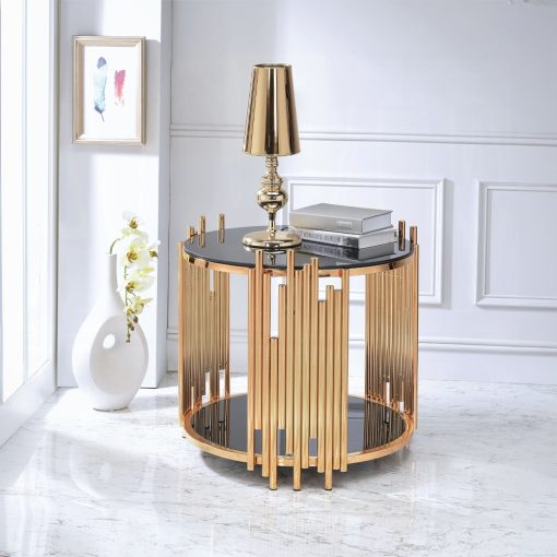 Acme Tanquin Black Glass & Gold End Table