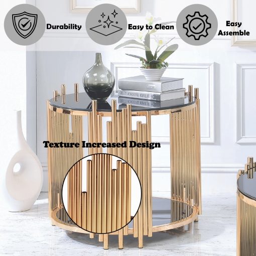 Acme Tanquin Black Glass & Gold End Table - Image 8