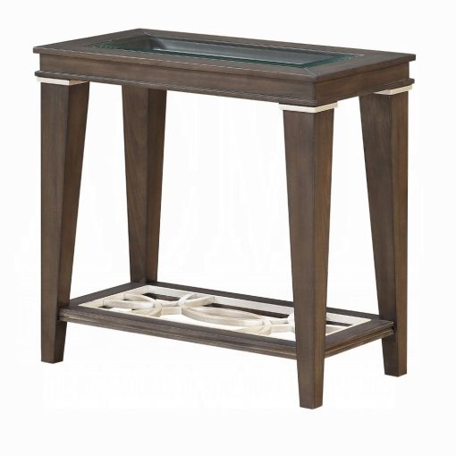 Acme Peregrine Clear Glass & Walnut Accent Table