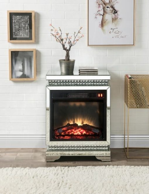 Acme Lotus Mirrored & Faux Ice Cube Crystals Fireplace