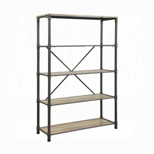 Acme Itzel Antique Oak & Sandy Gray Bookshelf - Image 2