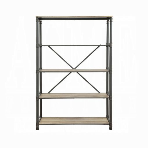 Acme Itzel Antique Oak & Sandy Gray Bookshelf - Image 5